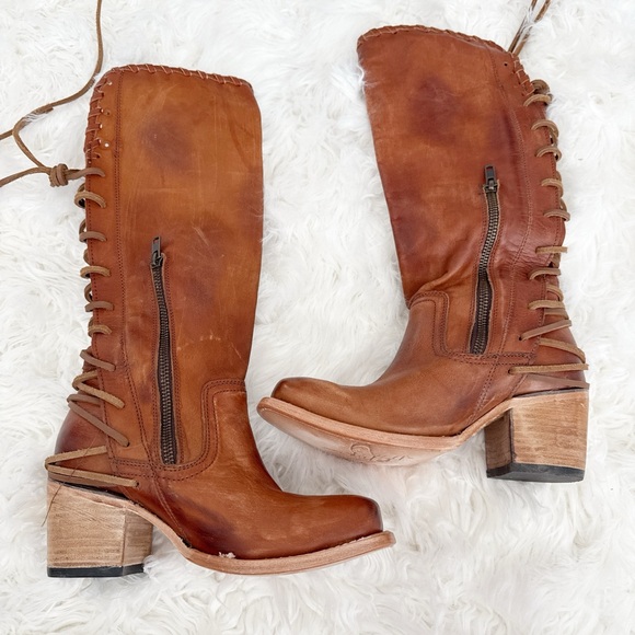 freebird Shoes - Freebird Dillion Elegant Tan Leather Heeled Boots with Side Zipper